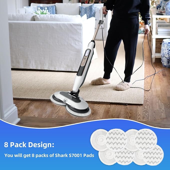 VIEWALL Steam Mop Pads Replacement for Shark S8000 S8001 S8002 S8200 S820 | S8201 S7001 S7201 S7000 S7005 S7020 S7001 S7020 7001 S7201 7003 Steam Scrub, Dirt Grip Soft Washable Scrub Pads 8 Pack