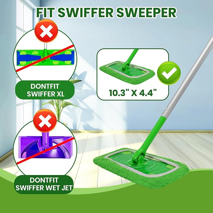 6 Pack Reusable Microfiber Mop Pads - Compatible with Sweeper, Reusable Mop Pads, Washable Dry Cloths & Wet Pads Refill for Hardwood Laminate Tile Floor Cleaning (6, Green, M)