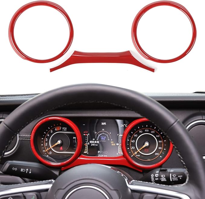RT-TCZ for Jeep JL Dashboard Cluster Panel Gauges Trim Ring Cover for Jeep Wrangler JL JLU Gladiator JT 2018-2023 Red Interior Accessories 3pcs