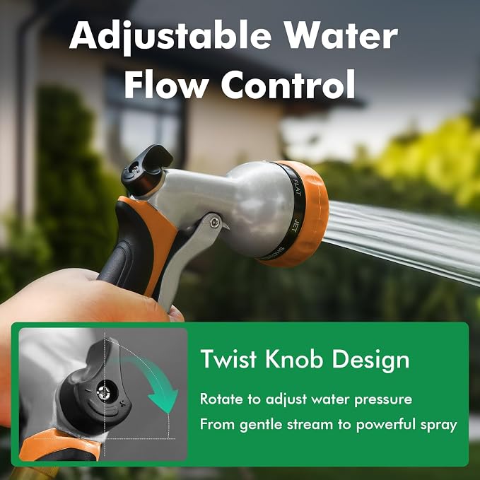 RESTMO Garden Hose Nozzle, Heavy Duty Metal Water Hose Nozzle with 7 Adjustable Spray Patterns, High Pressure Hand Sprayer with Flow Control, Best for Watering Plant & Lawn, Washing Car & Pet, Orange