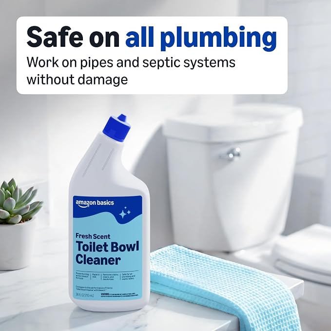 Amazon Basics Toilet Bowl Cleaner with Cling Action Formula, Bleach, Fresh Scent, 24 Fl Oz, Pack of 1, Packaging May Vary
