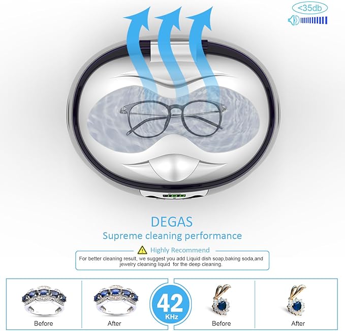 Ukoke UUC06S Ultrasonic Cleaner, Professional Jewelry Cleaner for Eyeglasses, Rings and Watches, 42kHz Portable Sonic Cleaner with 600ml Capacity Stainless Steel Tank