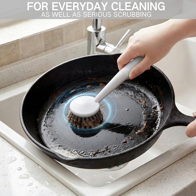 Patelai 12 Pack Kitchen Scrub Dish Brush with Long Handle Dish Scrubber with Stiff Bristles Scrub Brushes for Kitchen Dishes Washing Tools, Pots, Pans and Sink Cleaning (Gray White)