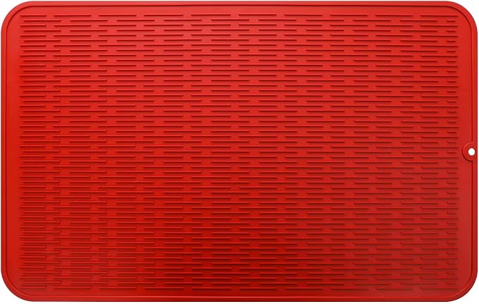 MicoYang Silicone Dish Drying Mat for Multiple Usage,Easy clean,Eco-friendly,Heat-resistant Silicone Mat for Kitchen Counter or Sink,Refrigerator or Drawer Liner Red 3XL 28 inches x 18 inches
