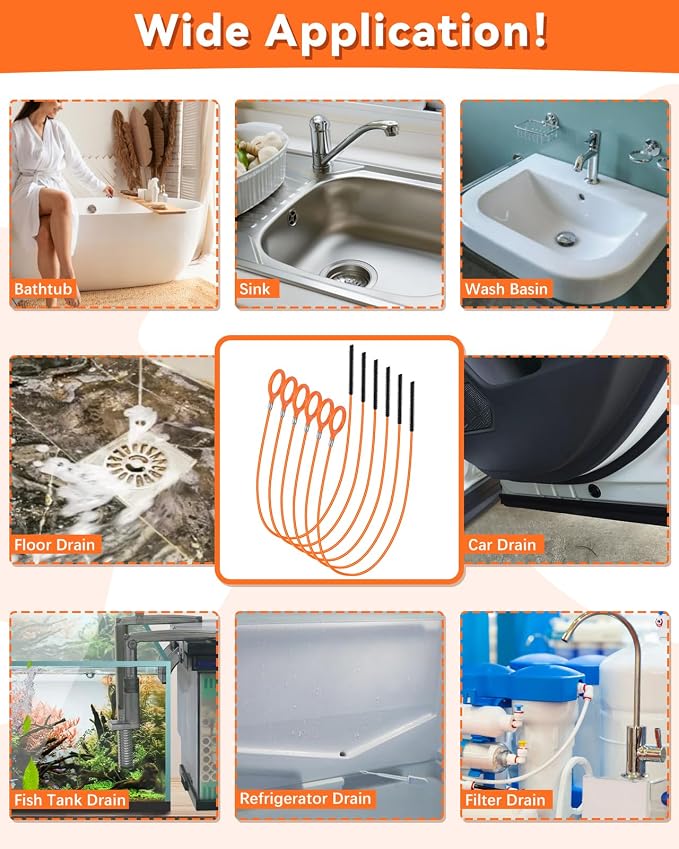 35 Inch Anti-break Metal Drain Snake, Hair Clog Remover, Drain Cleaner Tool with Nylon Coating Sink Snake, Clog Remover for Shower, Bathroom Sink Tub (6 Pack)