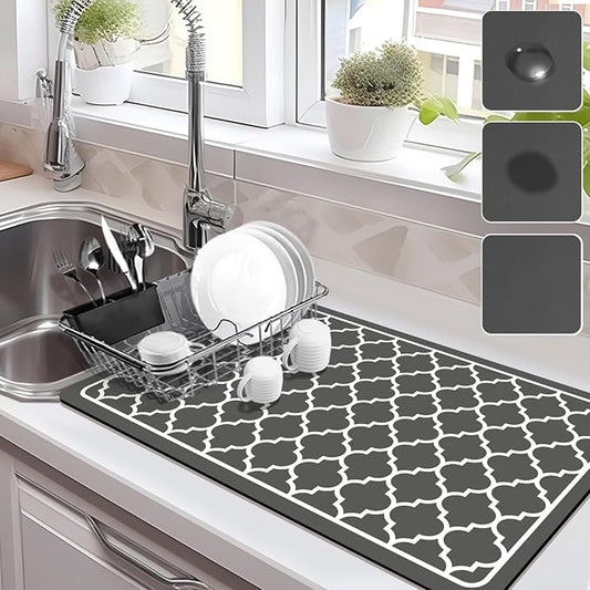 Drying Mat for Kitchen Countertops, Coffee Mat Hide Stain Rubber Backed Absorbent Dish Drying Mat