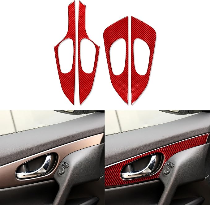 Red Real Carbon Fiber Trim for Nissan Rogue Accessories | for 2014-2020 / Rogue Sport 2017-2022 Inner Door Pull Handle Panel Sticker Interior Thick Overlay Decal