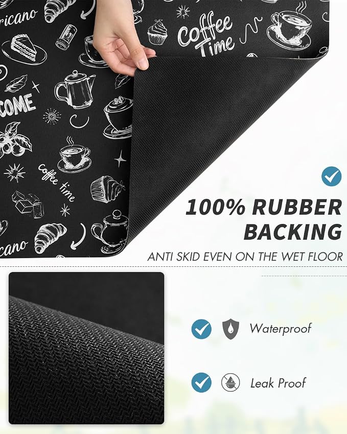 AMOAMI-Coffee Mat Hide Stain Rubber Backed Absorbent Dish Drying Mat for Kitchen Counter-Coffee Bar Accessories Fit Under Coffee Maker, Espresso Machine, Pot, Dish Rack (16X24,INK)