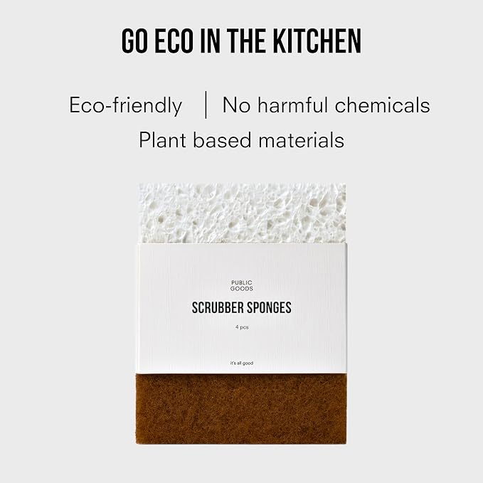 Public Goods Scrubber Sponge | Cleaning & Scrubbing Sponges for Dishes & Kitchen Sink | Natural, Plant-Based Sponges | Pack of 4