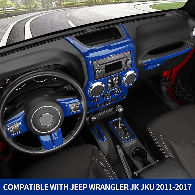 RT-TCZ for Jeep JK Interior Trim Kit Blue, JKU Center Console Dashboard Panel Trim Cover for Jeep Wrangler JK JKU 2011-2017 Blue Interior Accessories 10pcs