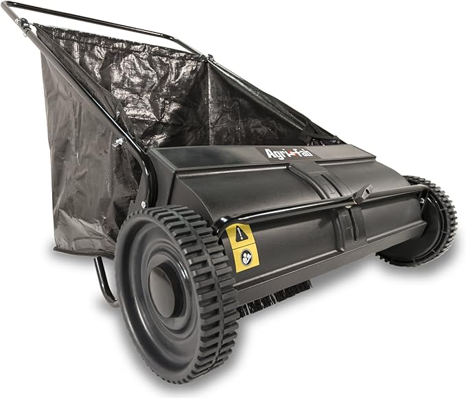 Agri-Fab 26 In Push Lawn Sweeper with 7 Cu Ft Hopper Bag, Adjustable Brush Height, Leaf and Grass Catcher for Small Yards