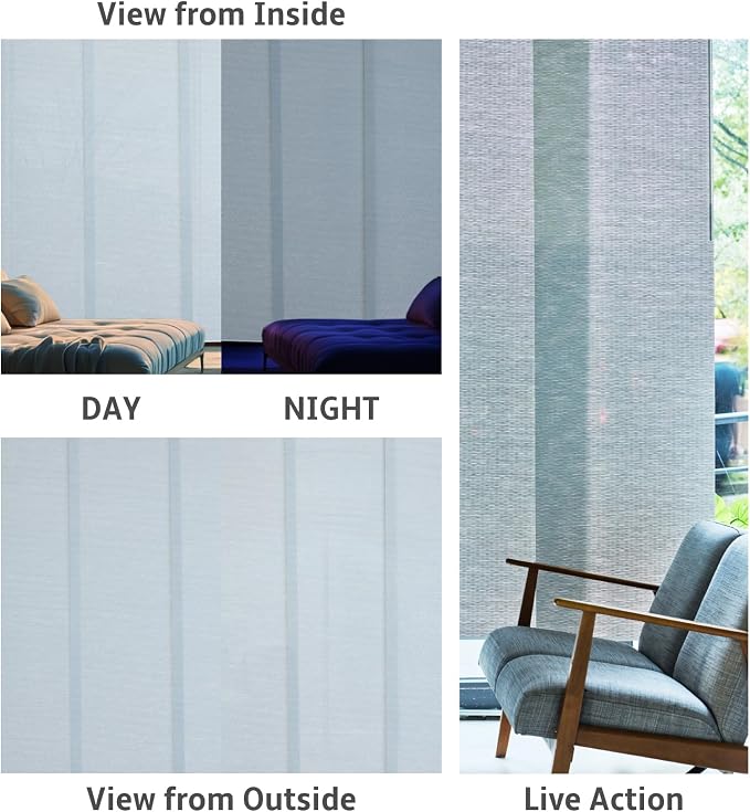 Replacement Fabric Panels for Sliding Glass Door (4-Pack, 23"x96"), Fabric Only, Natural Woven Blind Slats, Trimmable, Sheer, Track & Bottom Rail Not Included,Sliver Gray