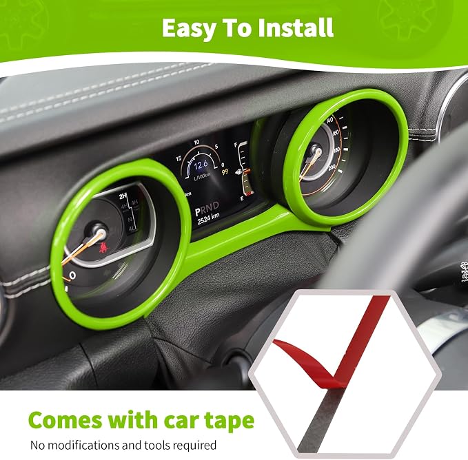 RT-TCZ for Jeep JL Dashboard Instrument Panel Gauges Trim Ring Cover for Jeep Wrangler JL JLU Gladiator JT 2018-2023 Green Interior Accessories 3pcs
