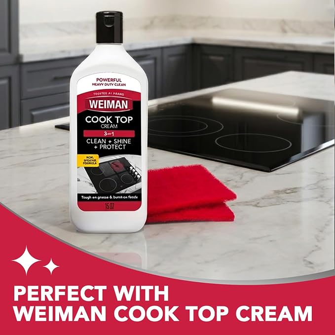 Weiman Ceramic and Glass Cooktop Cleaner - Heavy Duty Cleaner and Polish (10 Ounce Bottle and 3 Scrubbing Pads)
