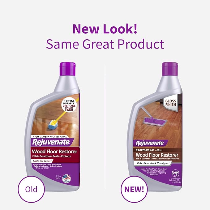 Rejuvenate Professional Wood Floor Restorer Fills Scratches, Shines And Protects Wood Flooring For A High Gloss Shine, 32 Ounces | 1-Coat Application Fills Scratches, Shines & Protects Hardwood Floors, Leaves A Glossy Finish, Safe For Pets & Kids