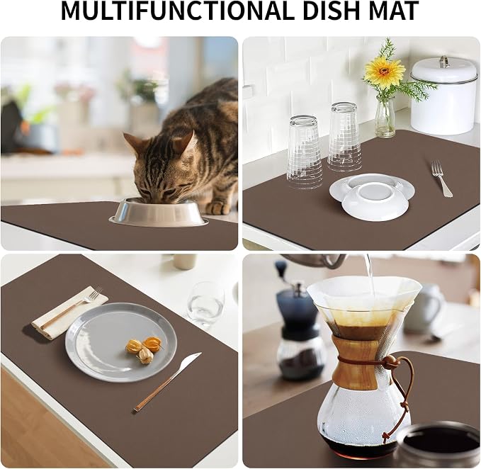 Coffee Mat for Countertop, 17“ x 31.5” Super Absorbent Coffee Bar Mat, Kitchen Counter Mats Fits Under Coffee-Maker, Kitchen Accessories for Espresso Machine Dish Drying Rack, Brown