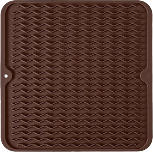 Silicone Dish Drying Mat, Non-Slip Easy Clean Sink Mat Large Heat-resistant Dish Drainer Mat for Kitchen Counter, Sink, Refrigerator or Drawer liner (12" x 12", COFFEE)