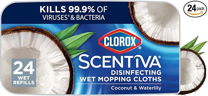 Clorox Scentiva Disinfecting Wet Mopping Cloths, Coconut and Waterlily, 24 Refills (Pack May Vary)