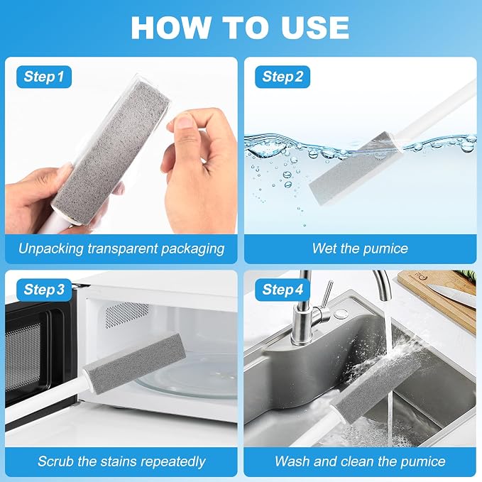 3 Pack Pumice Stone for Cleaning Stove Gas Grates & Top, Extra Long Handle Cleaner Pumice Stone for Oven, with 3 Replacement Heads