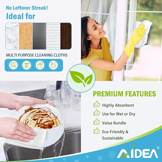 AIDEA Microfiber Cleaning Cloth White, 100PK, Cleaning Rags, 11.5"×11.5" | Microfiber Towels for Cars, Lint Free Cloth for House, Kitchen, White Shop Towels, Cleaning Supplies