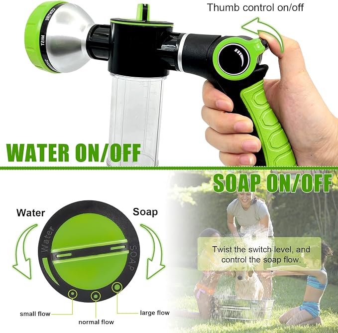 Upgraded Dog Wash Hose Attachment, 8-in-1 Sprayer Mode Garden Hose Nozzle | with Pet Grooming Glove, 100cc Soap Dispenser Bottle, Adopted in Watering Flowers, Car Wash, Dog and Horse Showering