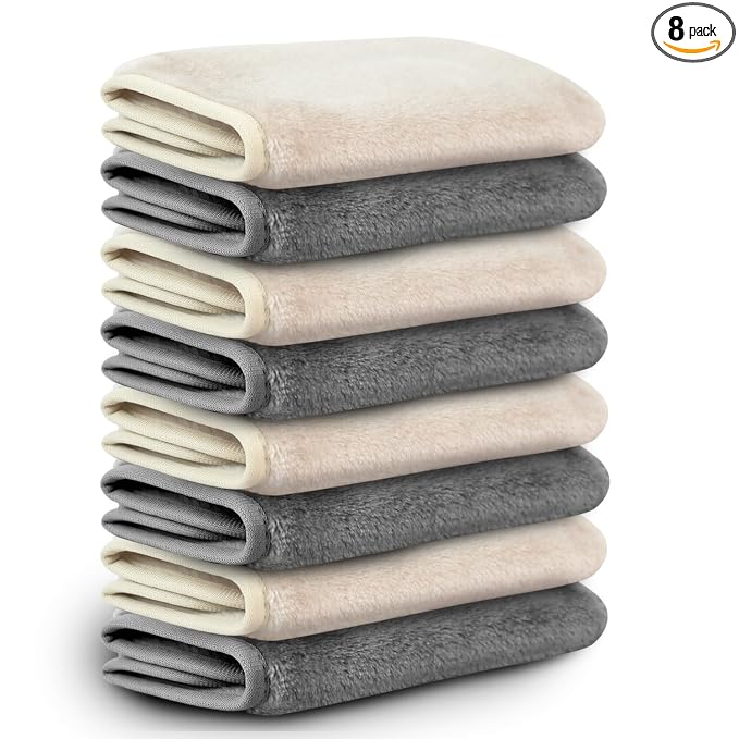 Nugilla Makeup Remover Cloths, 8 Packs Makeup Remover Towels Reusable Face Wash Cloth, Soft Makeup Removal Microfiber Face Cloth for Women(Beige/Cool Grey)