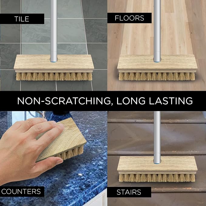 LOLA Deck Scrub Brush, 9" x 3.5" Head w/Natural Coco Bristles for Outdoor Cleaning, Removes Dirt & Grime from Patios, Decks, Grout, 1 Count