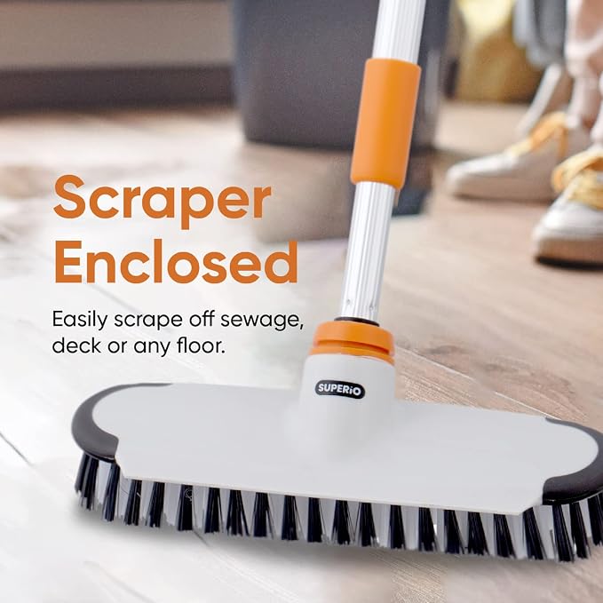 Superio Deck Scrub Brush Head, Heavy Duty Stiff Bristles Grout Scrubber with Scraper - Cleans Hot Tub, Swimming Pool, Granite Tiles, Bathroom, Patio, Kitchen, Wall and Deck (Refill Brush Head)