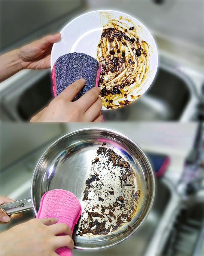 UPSTAR Dish Sponges Kitchen, Microfiber Cleaning Scrubber for Dishwashing, Sink, Basin and Multi-Pupose, Non-Scratch Pack of 6