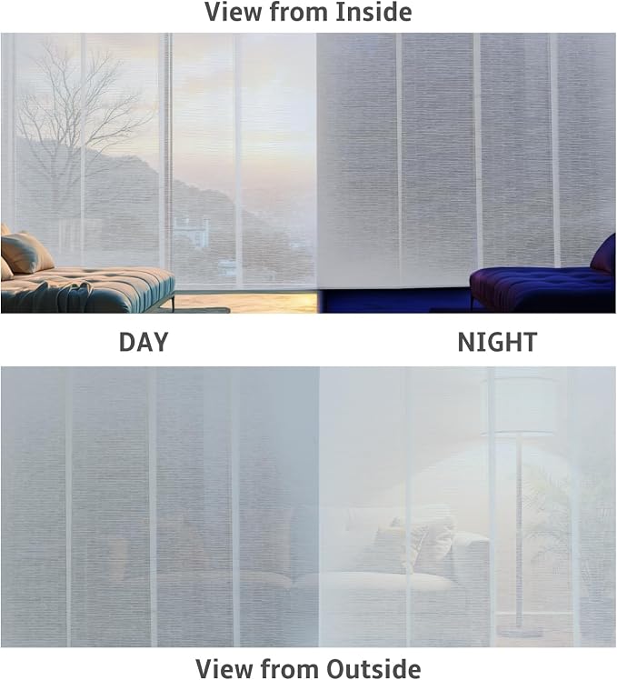 Replacement Fabric Panels for Sliding Glass Door (4-Pack, 23"x96"), Fabric Only, Natural Woven Blind Slats, Trimmable, Sheer, Track & Bottom Rail Not Included,Beach White