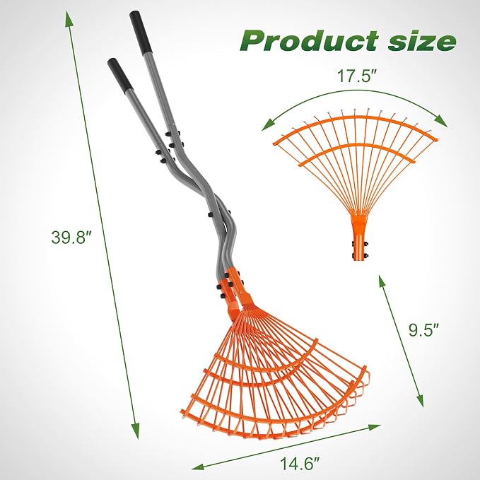 Walensee Leaf Grabber Rake, Long Handle Yard Debris Collector for Lawn | Scoop Leaves, Grass Clippings And Yard Debris Without Bending Or Touching. Steel Claws Secure Waste For Quick Cleanup.