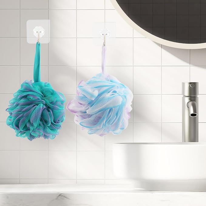 Fu Store Loofah Sponge Shower Loofahs 80g Bath Sponges Mesh Balls 4 Colors Body Scrubber Exfoliator Wash Back Scrubber Bathroom Men Women 4 Pack Scrubbers Cleaning Bathing Accessories