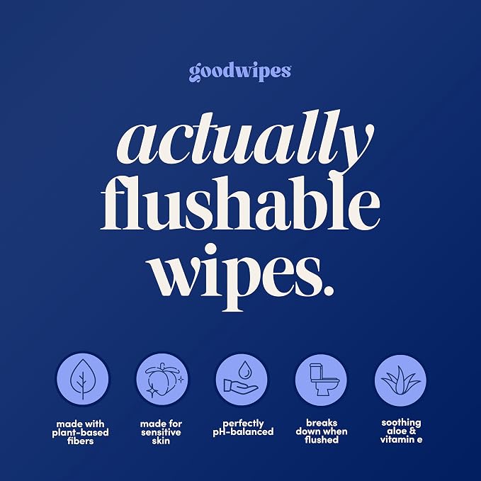 goodwipes Flushable Wipes for Women - Cedar Individually Wrapped Travel Butt Wipes To Go, Mini Purse & Festival Essentials for Adults, pH Balanced for Feminine Hygiene, 32 Count (1 Pack)