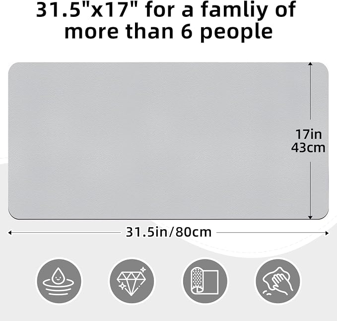 LOPNUR Kitchen Dish Drying Mat, 31.5"x17" Dish Drying Mats for Kitchen Counter, Diatomite Coffee Mat, Super Absorbent Dish Drying Pad, Heat Resistant Mat with Anti-slip Rubber Backed, Light Grey