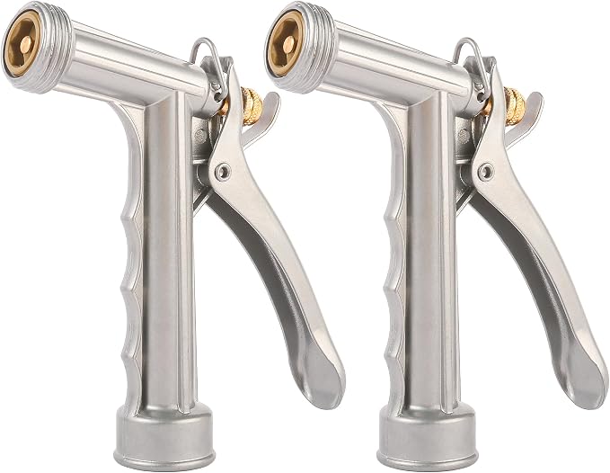 Garden Hose Nozzle, Water Hose Sprayer Nozzle with Threaded Front | Full Size Zinc Metal Pistol Grip High Pressure Nozzle, Adjustable Spray Water Flow for Watering, Washing, Cleaning (2 Pack)