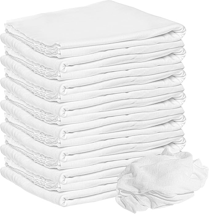 Nabob Wipers New Lint Free Cloth (150 Pack) - 100% Cotton Cleaning Rags Exact Cut - Premium White Rags for Cleaning House - White Rags for Dusting, Staining, Polishing, Painting 18"x18"