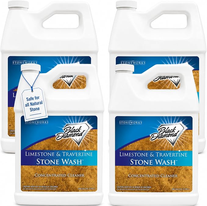 Black Diamond Stoneworks Limestone & Travertine Stone Wash Concentrate – pH Neutral Cleaner for All Sealed & Unsealed Natural Stone Floors Including Marble, Slate, Granite & More (4 Gallons)