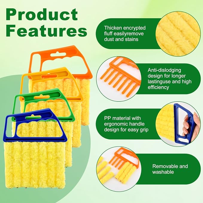 Blind Cleaner Duster Tool Set,4Pcs 7-Finger Microfiber Blind Duster | With 4Pcs 3-Finger Brushes Air Vent Cleaner,Cleaning Tools for Window Shutters & Air Vent,Detachable and Washable ﻿