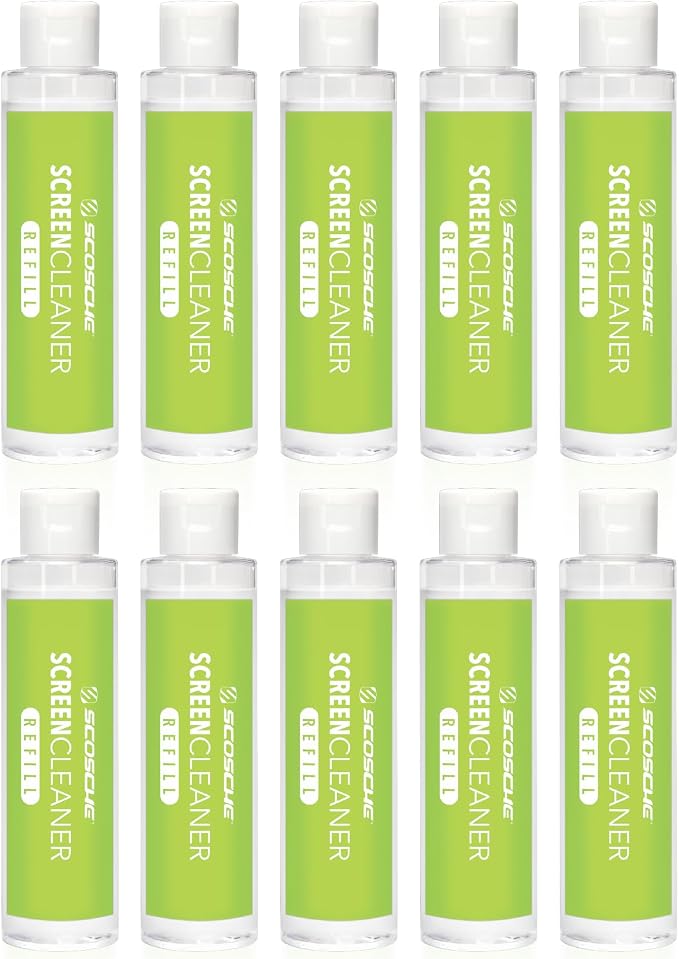 Scosche SCOCLNR Refill Bottles for Streak-Free Electronic Screen Cleaner Spray and Wipe Cleaning Kit for TV, Computer, Phone, iPhone, iPad, Laptop, MacBook, Car Touchscreen, 10 Pack of Refills