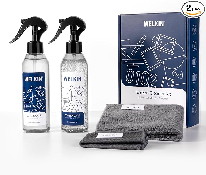 WELKIN Screen Cleaner Kit, 8.5 oz + 8.5 oz Spray & Gel for TV & Phone | Dual Formula Cleaning, Streak-Free Performance, Spray & Gel Options for Screens, Includes 1 Microfiber Cloth & 1 Glass Wipe