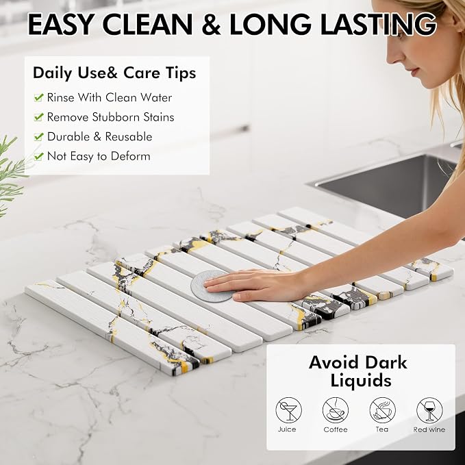 4 Pcs Stone Dish Drying Mat for Kitchen Counter, 24''x16'' Super Absorbent Diatomaceous Earth Stone Drying Mat Faucet Mat with 2 Coasters, Quick Dry Mat for Kitchen Counter Dishes Cups