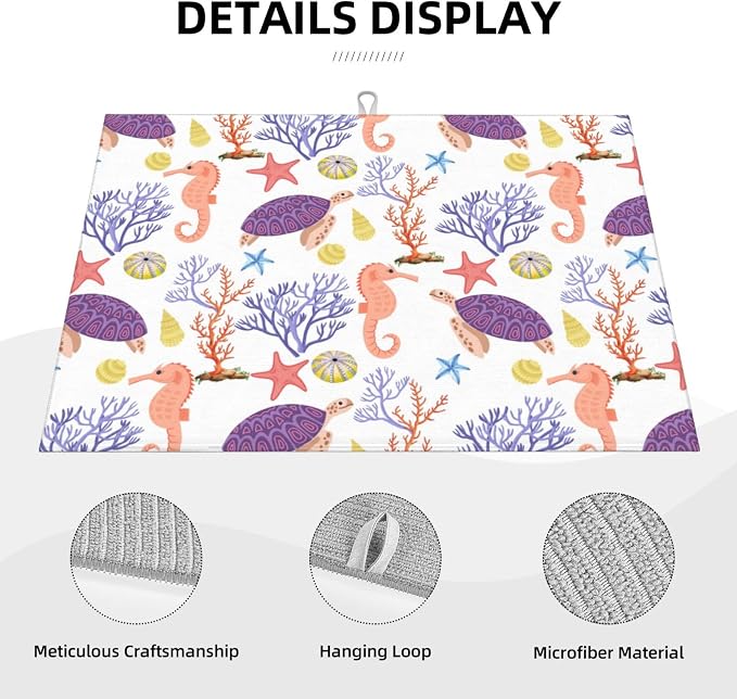 Purple Beach Sea Turtle Dish Drying Mat For Kitchen Counter, Super Absorbent Microfiber Dish Drying Pad, Kitchen Gadgets For Easy Clean Multi-Use Large 18"x24"