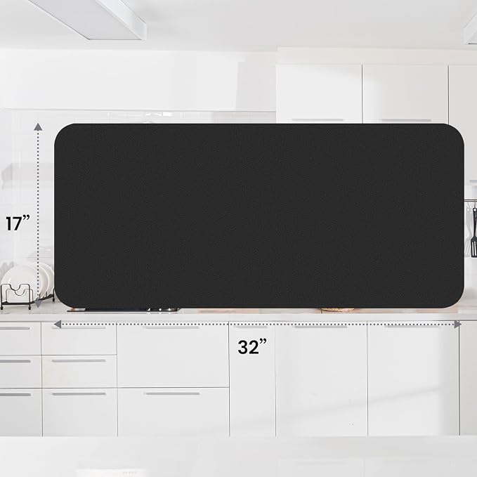 WISELIFE Dish Drying Mat Super Absorbent Drying Mat Large Dish Drying Mats for Kitchen Counter Easy Clean Dish Mat Kitchen Drying Mat18"x 32" Classic Black