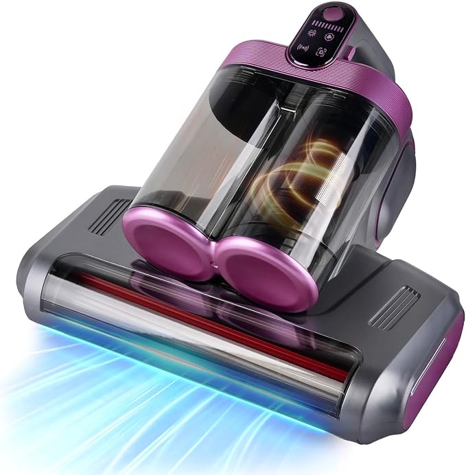 Cordless Mattress Vacuum Cleaner with 253.7nm UV-C Light, Purple | 16Kpa Handheld Bed Vacuum Ultrasonic, Widened Suction, Low Noise, HEPA Filtration for Mattress Sofa Couch Pet Hair