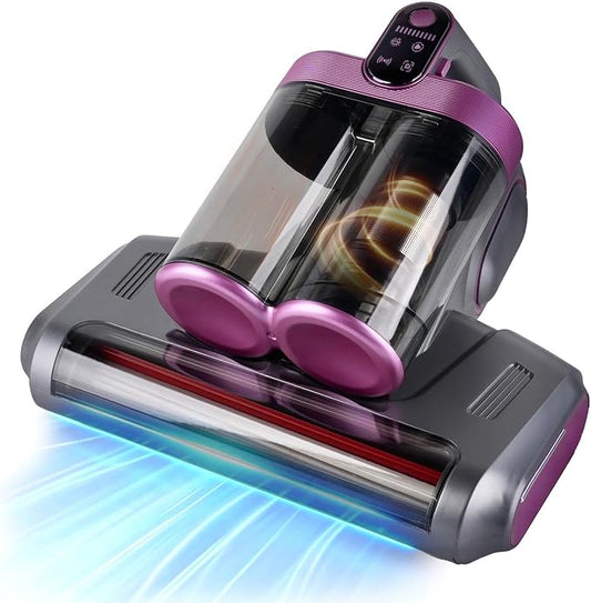Cordless Mattress Vacuum Cleaner with 253.7nm UV-C Light, Purple | 16Kpa Handheld Bed Vacuum Ultrasonic, Widened Suction, Low Noise, HEPA Filtration for Mattress Sofa Couch Pet Hair