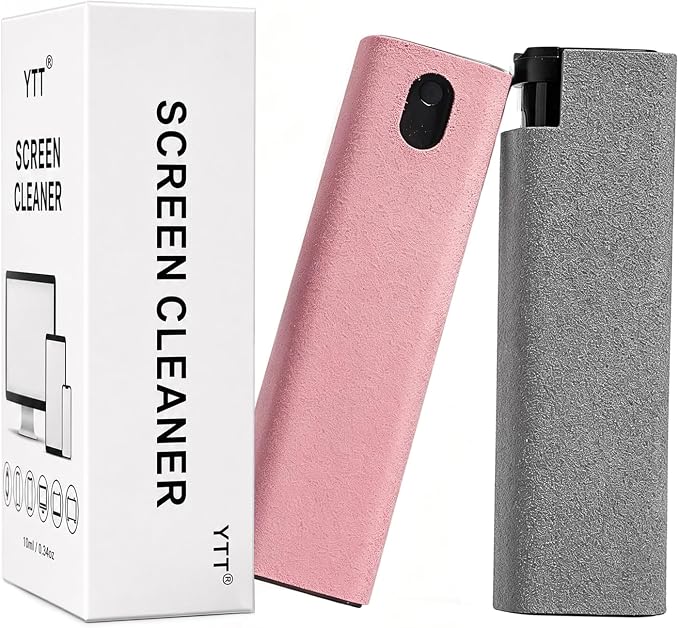 YTT Touchscreen Mist Cleaner, Screen Cleaner, for All Phones, Laptop and Tablet Screens,Two in One Spray and Microfiber Cloth (Pink and Light Gray) 2Pack