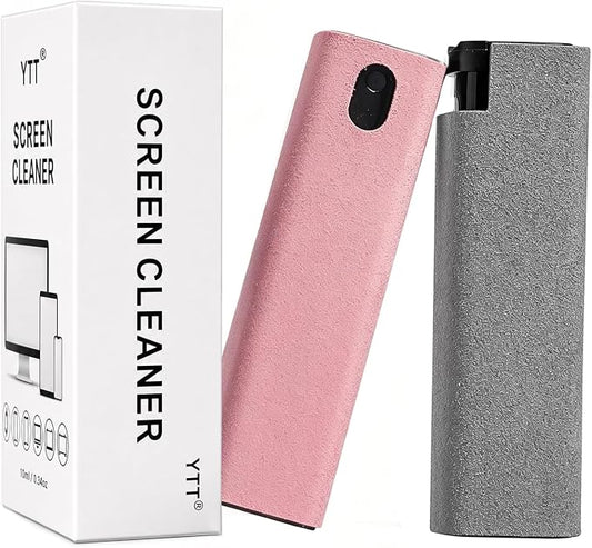 YTT Touchscreen Mist Cleaner, Screen Cleaner, for All Phones, Laptop and Tablet Screens,Two in One Spray and Microfiber Cloth (Pink and Light Gray) 2Pack