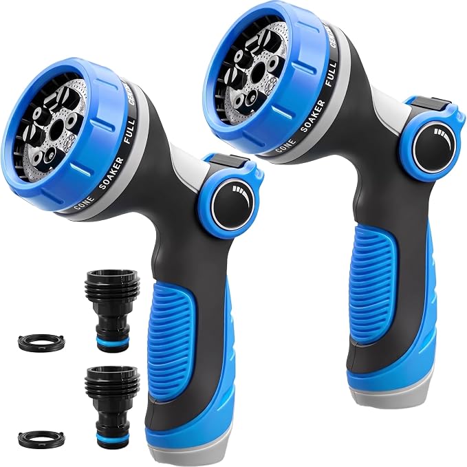 Garden Hose Nozzles,Hose Spray Nozzle with Adjustable 10 Watering Patterns | Slip Resistant High Pressure Water Hose Nozzle Sprayer for Plants & Lawns Watering ,Car Washing and Pet Showering 2Pack