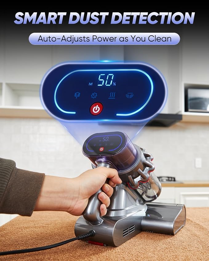 SAKERNEO Bed Vacuum Cleaner with Digital Display & 5-Cyclone Filtration | 14kPa Strong Suction, HEPA Filter, Handheld for Mattress, Carpet, Sofa & Pet Hair Removal