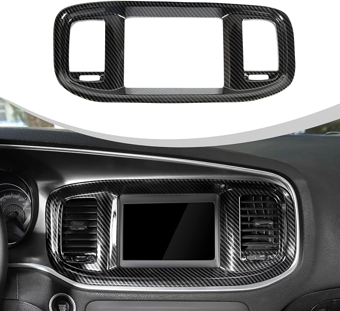 JWWY Charger Center Consoles Dash Board Trim Dashboard DVD Navigation Screen Frame Instrument Cover Trim for 2015-2024+Dodge Charger Interior Accessories Carbon Fiber